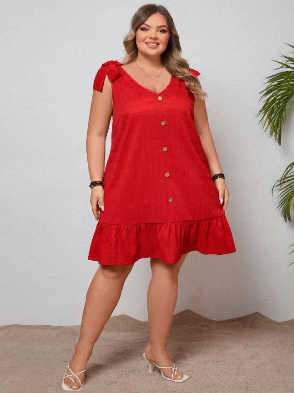 Summer Red Dress With Shoulder Tie