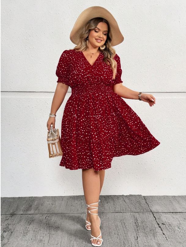 Women&#39;s Polka Dot Printed Elastic Waist A-Line Dress