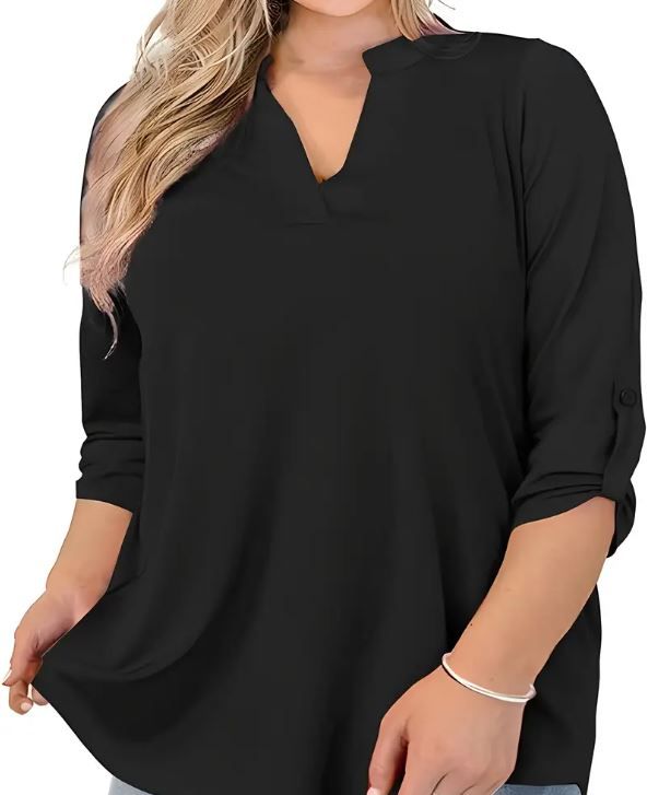 CURVE+ Solid Print Notch Neck Shirt