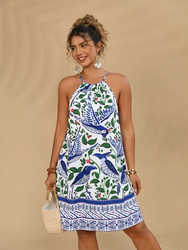 Travachic Plus Size Blue &amp; White Floral Print Dress