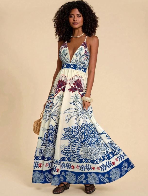 Travachic Floral Print Bodycon Halter Backless Dress