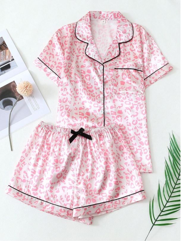 Satin Leopard Print PJ Set