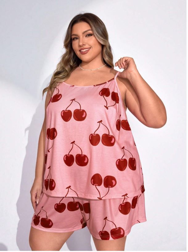 CURVE+ Cherry Printed Pajama Set