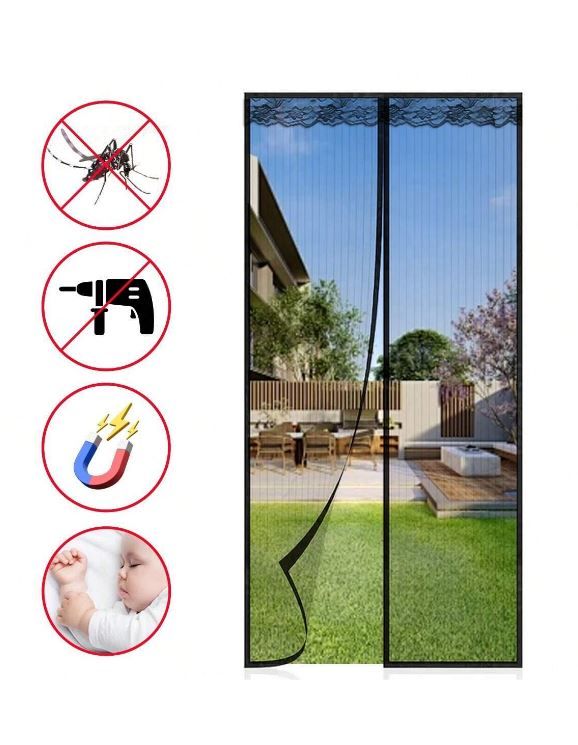 1pc Magnetic Shielding Door With Automatic Closing Curtain Net