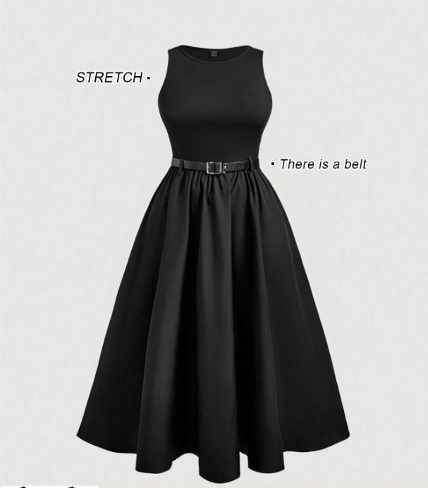 CURVE+ Sleeveless Black Elegant Dress With Belt