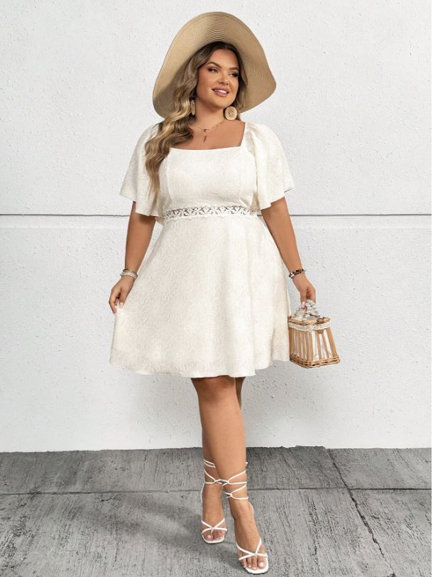 CURVE+ Lace Jacquard Fabric Dress
