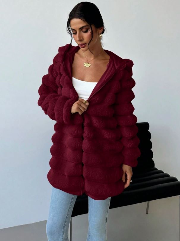 Firerie Hooded Fluffy Mid-Length Jacket