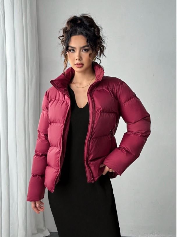 Firerie Burgundy Stand Collar Pocket Jacket