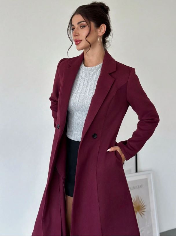 Firerie Long Sleeve Fitted Knee-Length Overcoat