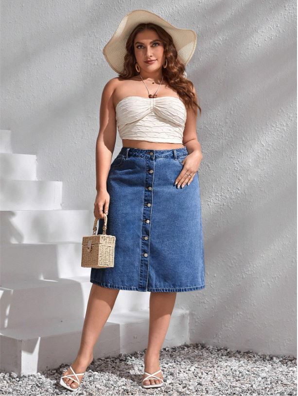 Privé Button Front Denim Skirt
