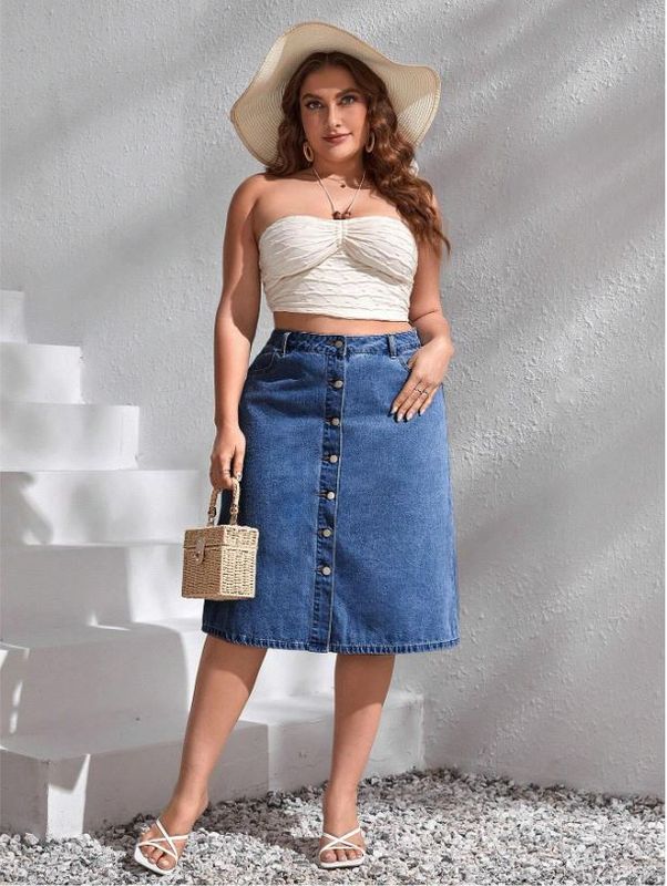 Privé Button Front Denim Skirt