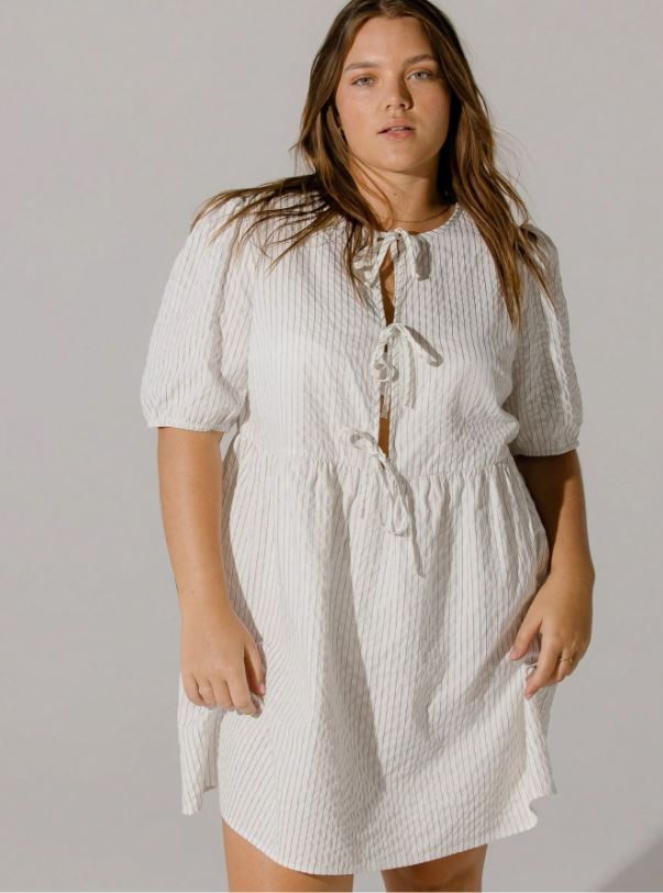 Aralina Bow Tie Gathered Puff Sleeve Mini Dress
