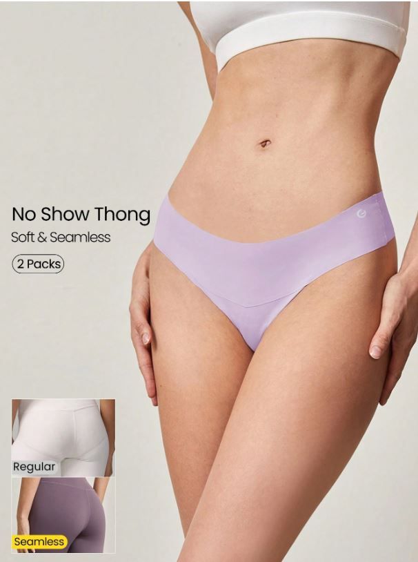GLOWMODE 2 Pack Lightweight Breathable Sweat-Wicking Low-Waist Seamless No-Show Thong Underwear