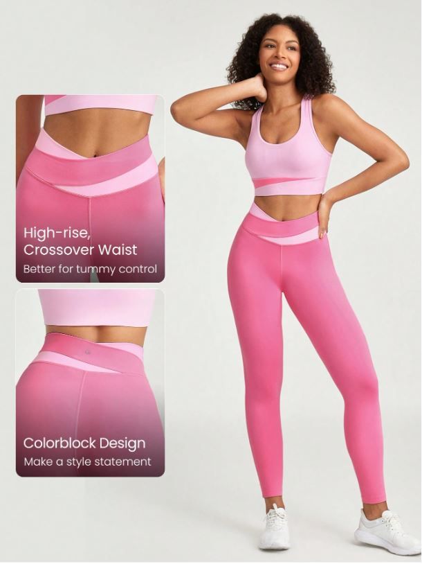 GLOWMODE 24&quot; FeatherFit™-Sculpt Two-Tone Crossover Compression Leggings Medium Impact