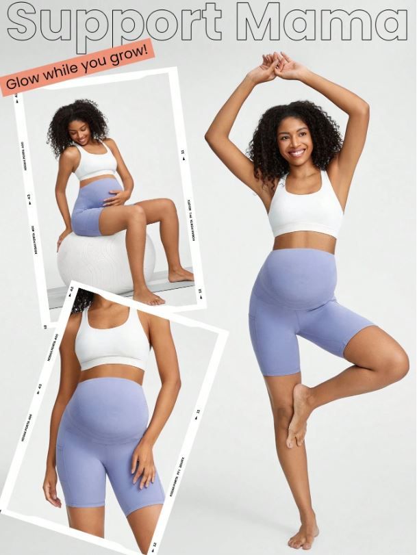 GLOWMODE FeatherFit™ Super High Rise Belly Support 8&quot; Maternity Biker Shorts High-Stretchy