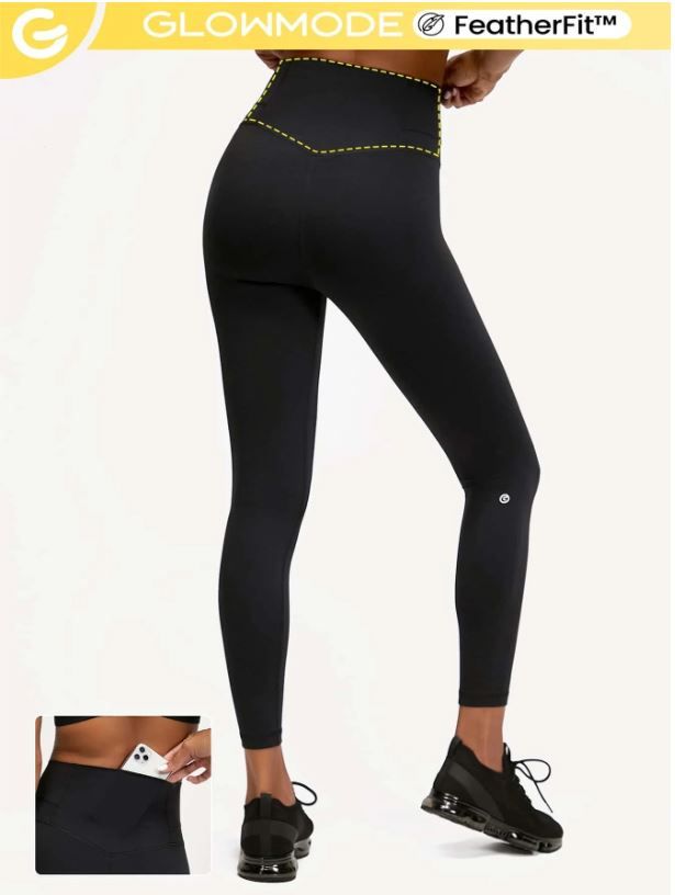 GLOWMODE 24&quot; FeatherFit™ 7/8 Yoga Leggings Elongated High Waistband Fitness Tights