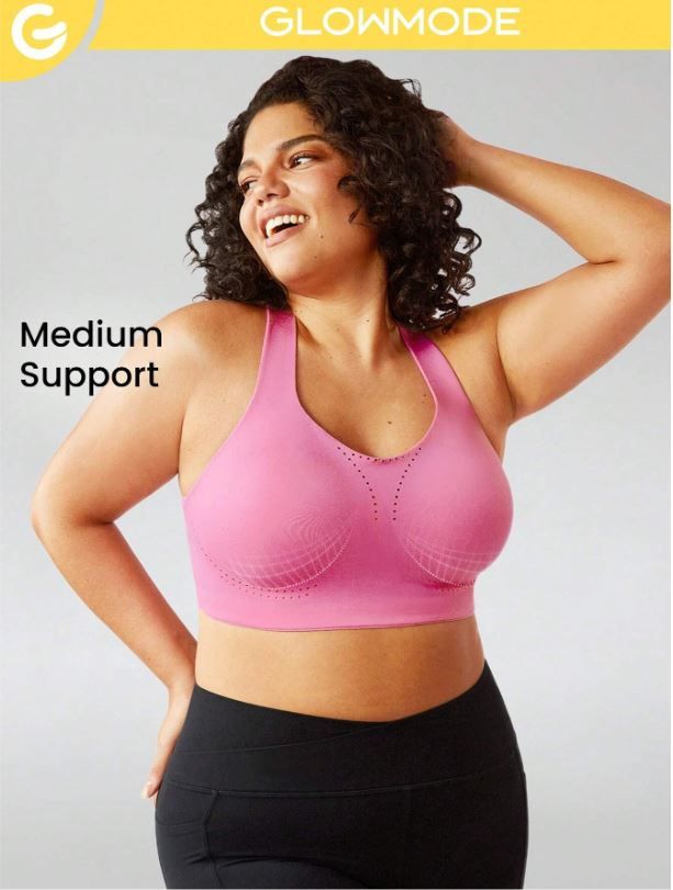 GLOWMODE Medium Support Black Convertible Wide Adjustable Strap Full Coverage Sports Bra