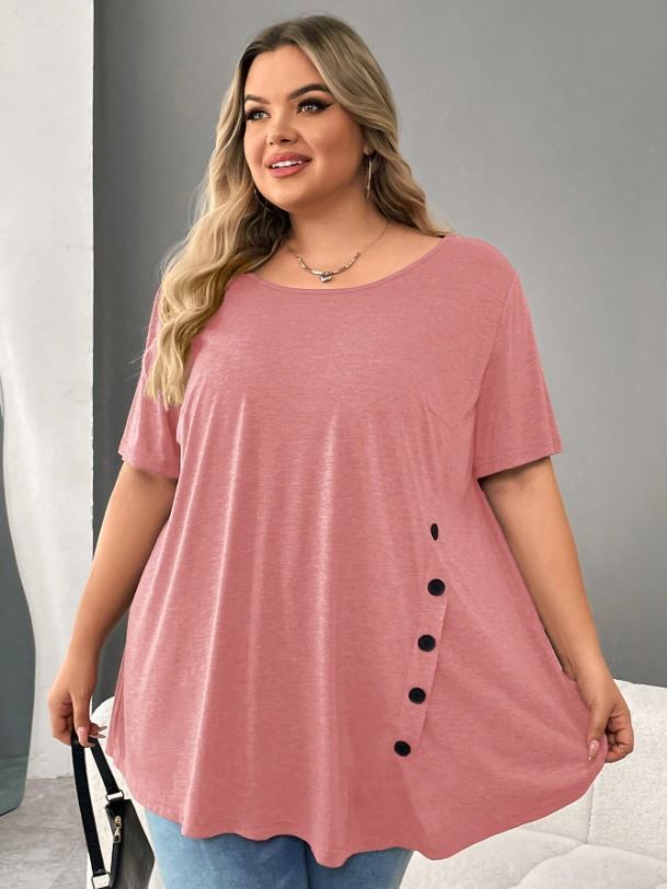 CURVE+ Button Detail Asymmetrical Hem Tee