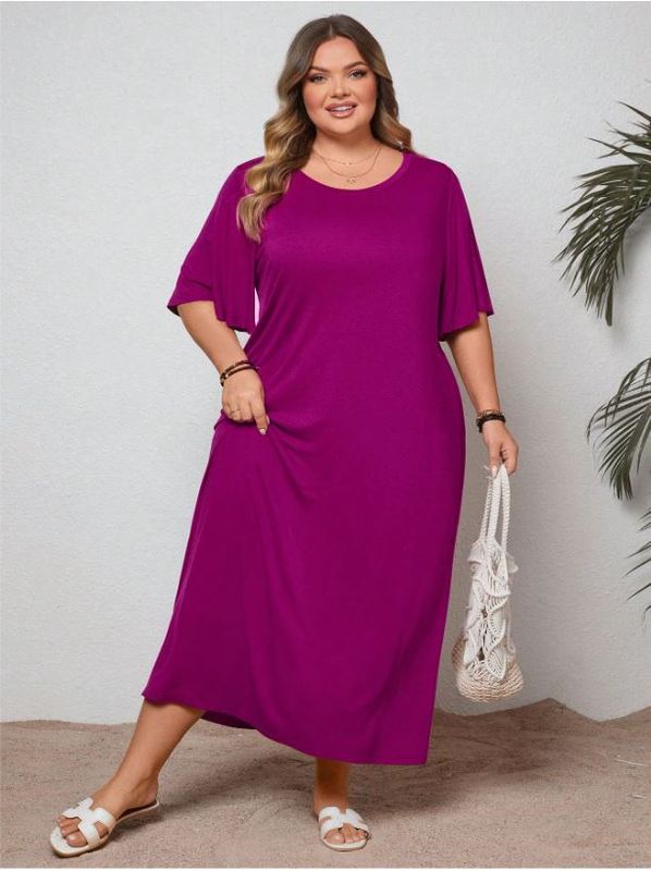 CURVE+ Plus Size Ultra Soft &amp; Stretchy Short Sleeve Long Casual Dress