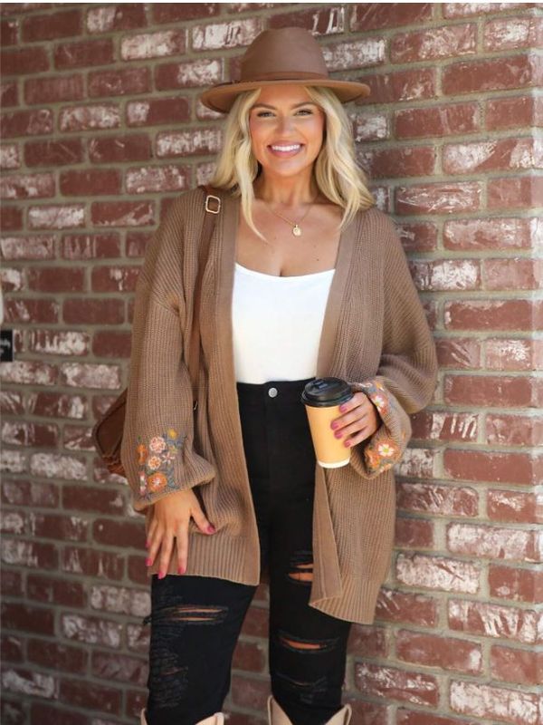 Wildara Embroidered Design Stylish Cardigan Sweater