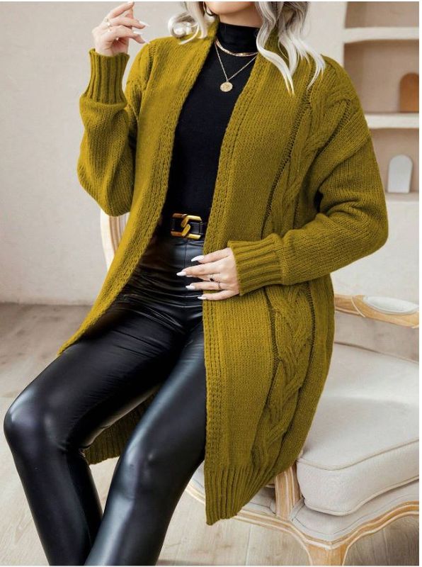 LUNE Cable Knit Open Front Loose Cardigan