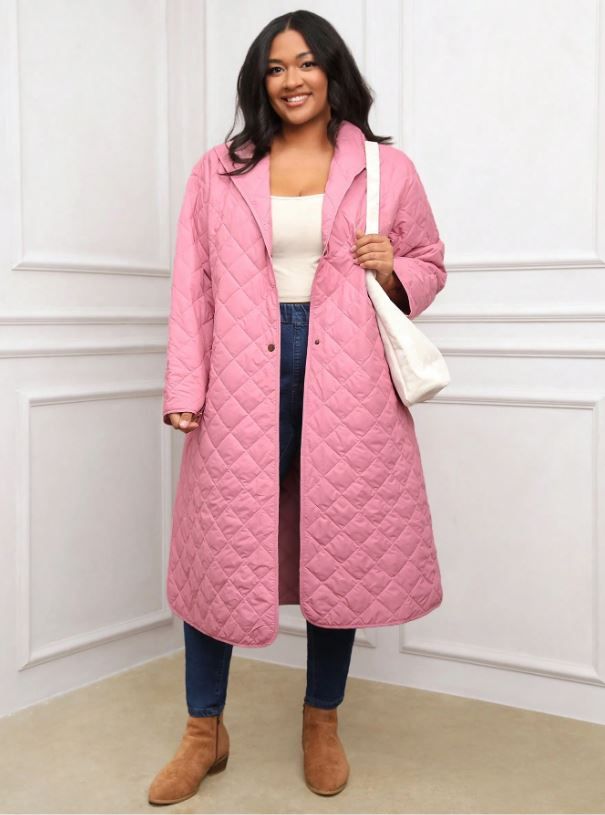 Wildara Plus Size Pink Quilted Coat