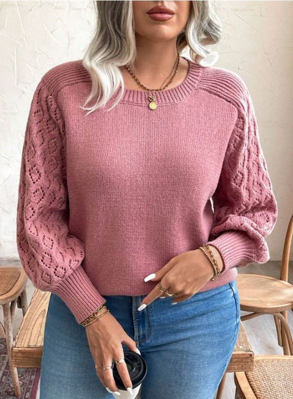 Relaxiva Lantern Sleeve Cable Knit Pullover Sweater