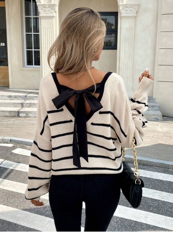 Frenchy Tie Back Drop Shoulder Back Band Sweater