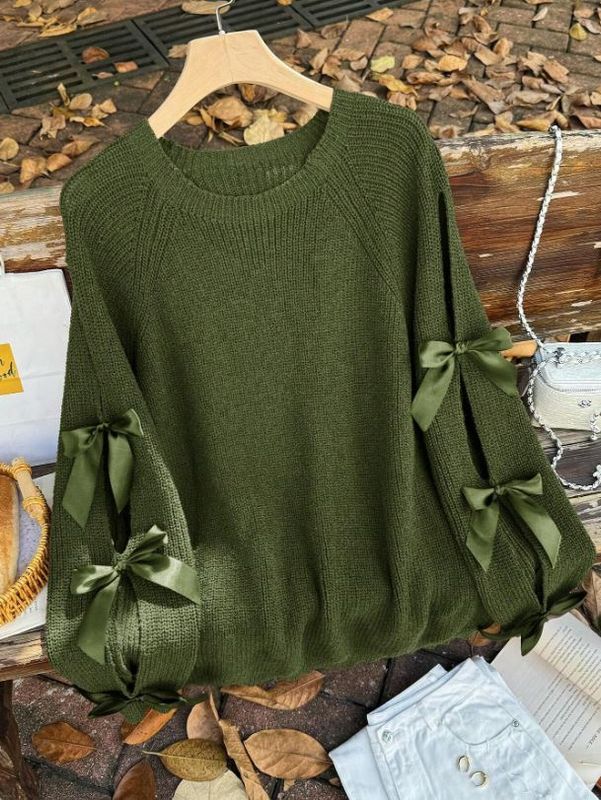 Privé Plus Size Loose Knit Sweater with Bow Ties