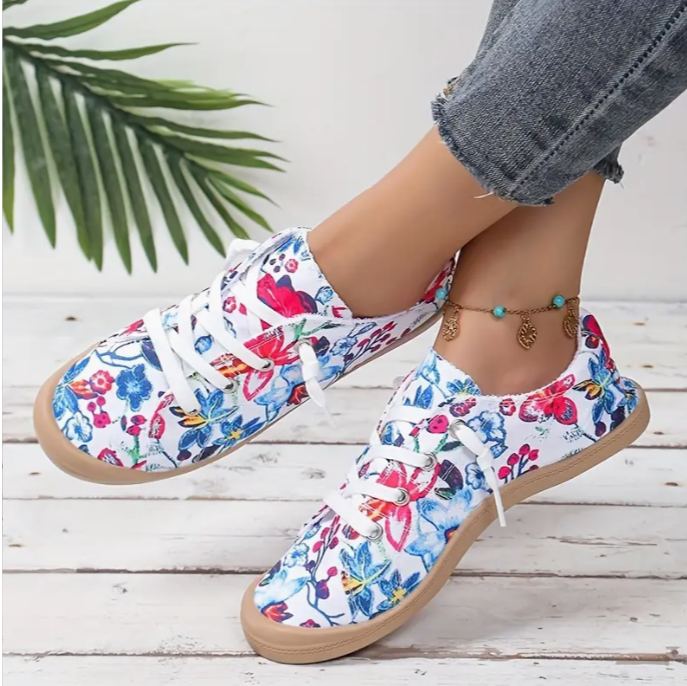 Floral Canvas Sneakers WHITE