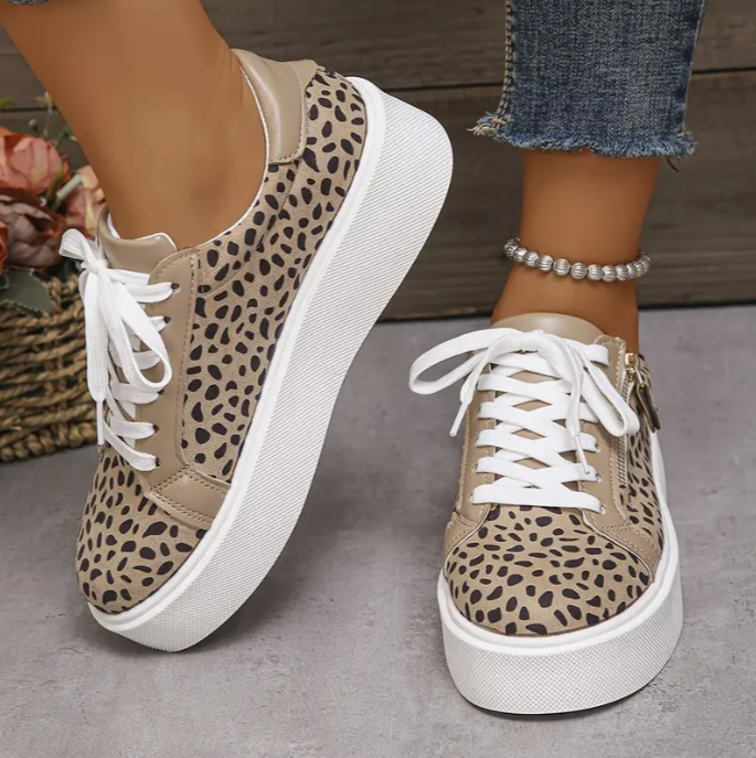 Leopard Print Lace-Up Platform Sneakers