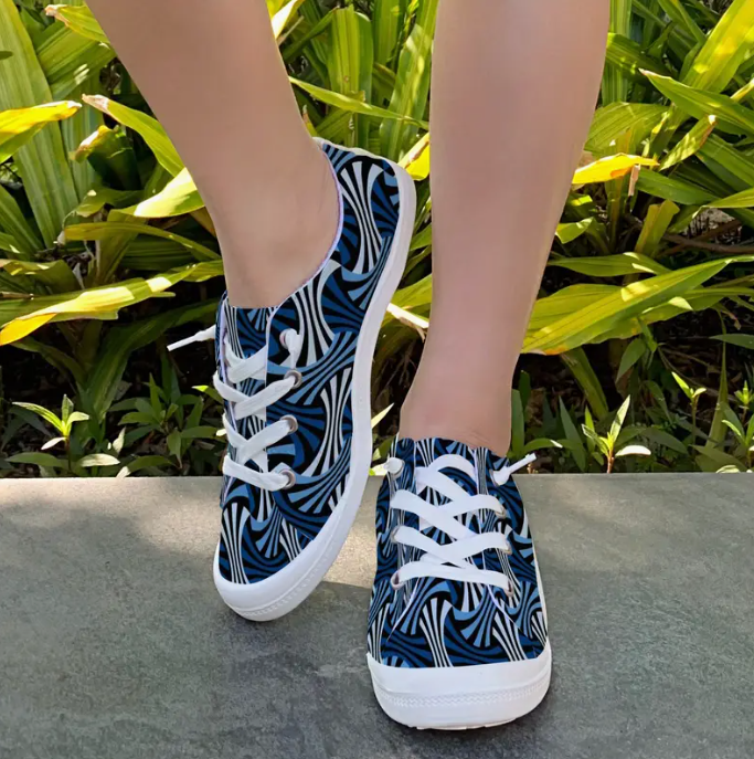 Blue stripes pattern slip on sneakers