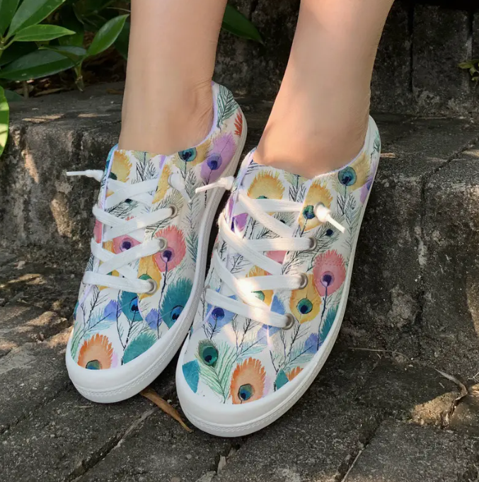 Feather Print Slip On Sneakers