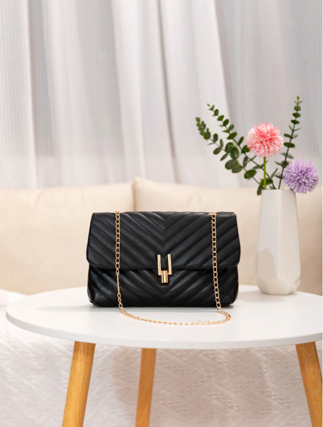 LILY Embroidered Lock Chain Crossbody Bag