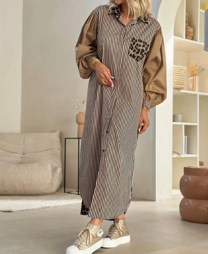 Leopard Print &amp; Striped Maxi Dress