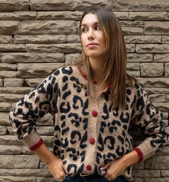 Chic Leopard Print Button-Up Cardigan