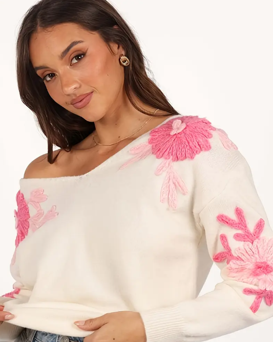Three-Dimensional Floral Design Sweater