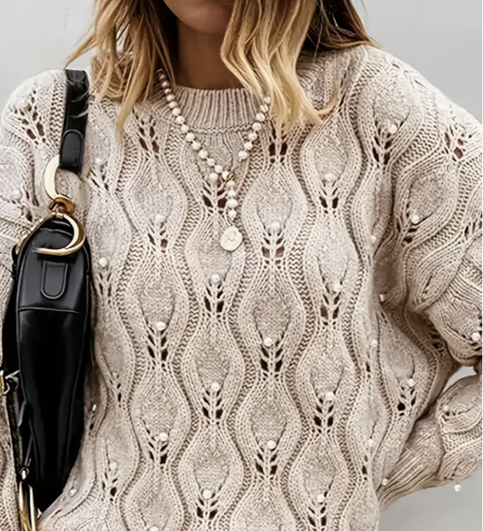 Chic Pearl-Embellished Knit Sweater