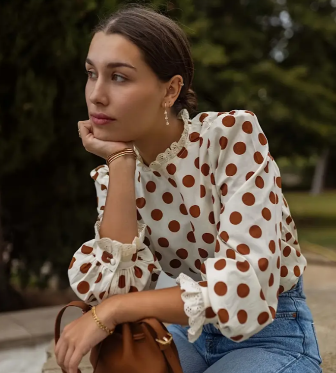 Polka Dot Ruffle Sleeve Long Sleeve Shirt