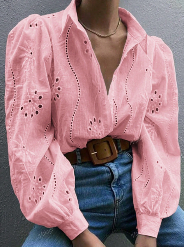 Embroidered Hollow Out Blouse