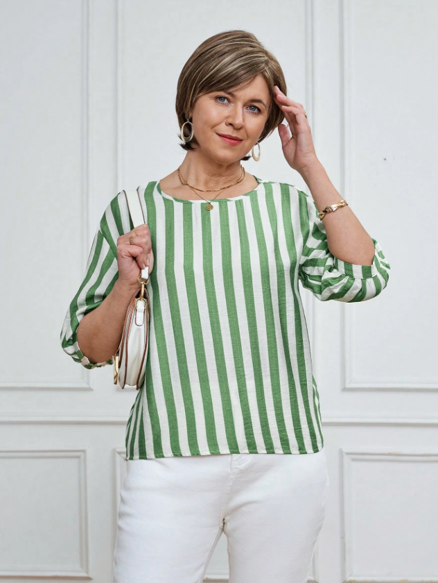 MIASPIRE Green Striped Blouse