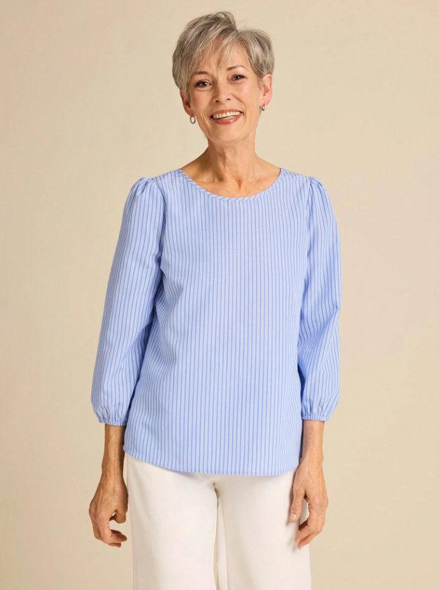 MIASPIRE Striped Blue Crew Neck Top