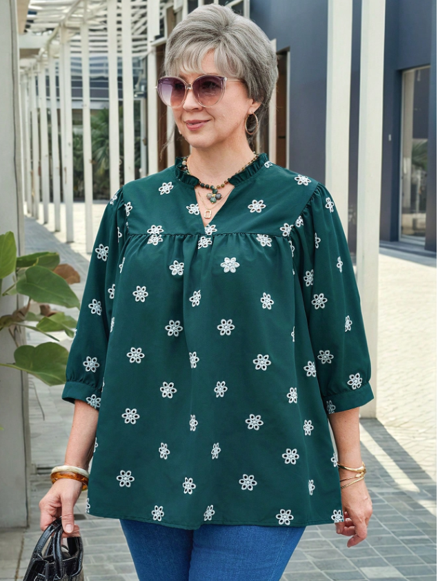 MIASPIRE Green White Flowers Blouse