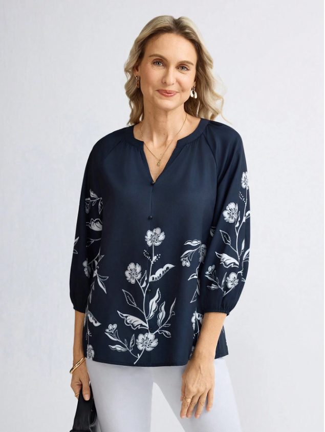 MIASPIRE Floral Lantern Sleeve Shirt