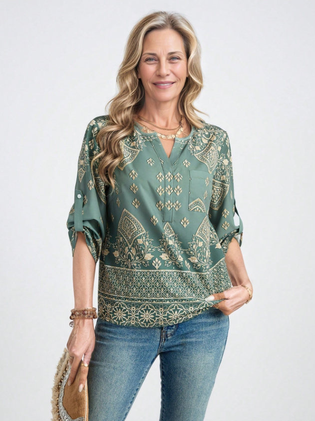 MIASPIRE Retro Print Blouse