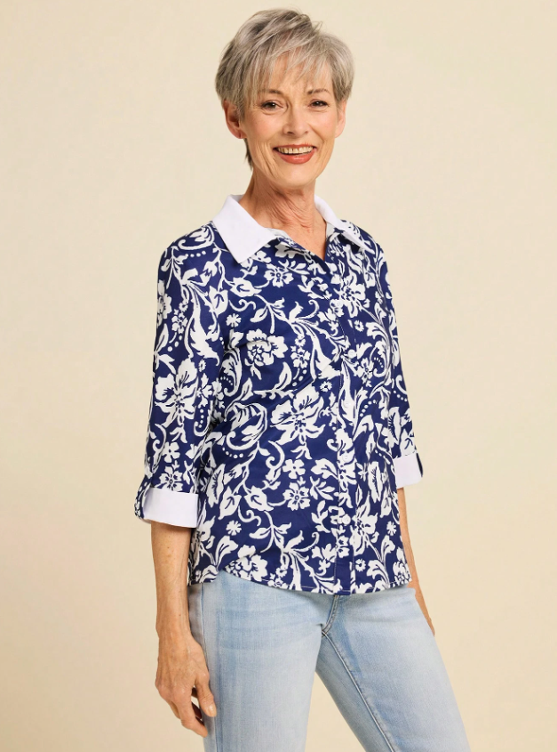 MIASPIRE Floral Collar Shirt