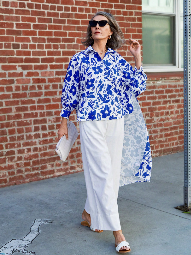 MIASPIRE Floral Print High-Low Shirt
