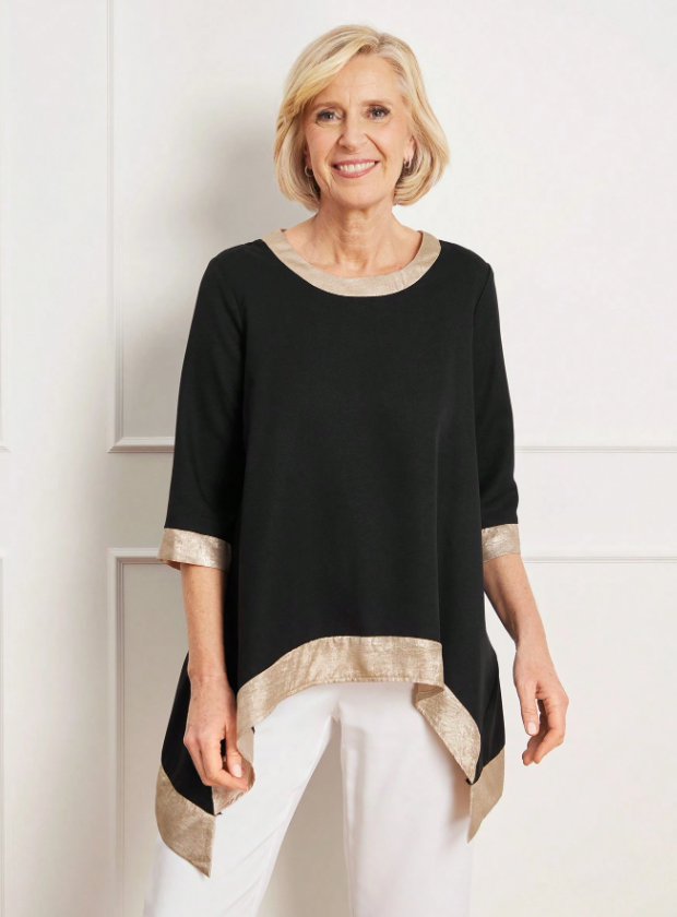 MIASPIRE Color Block Trim Asymmetric Hem Shirt