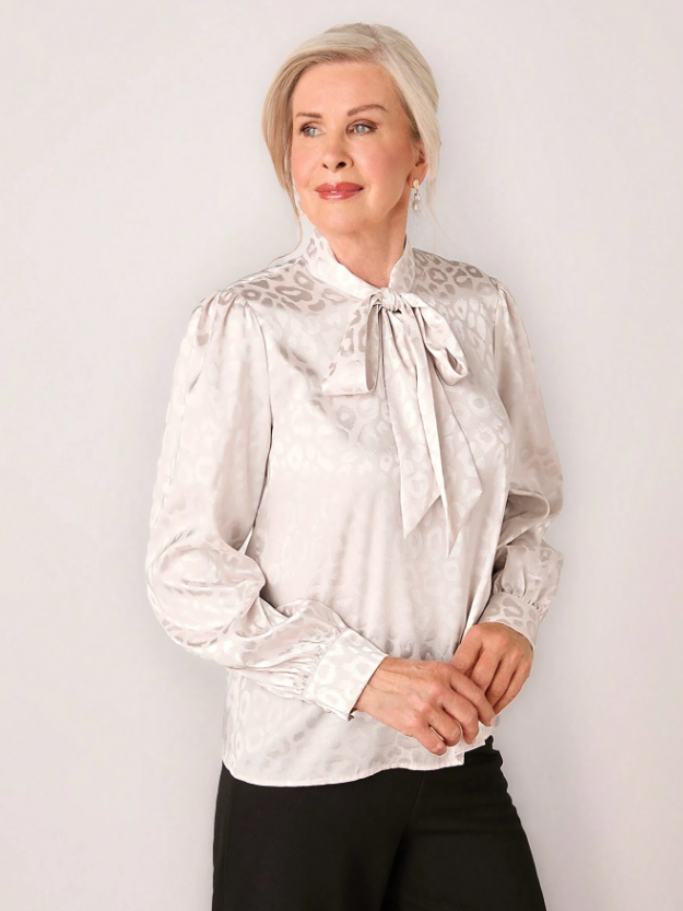 MIASPIRE Elegant Leopard Print Tie Collar Shirt