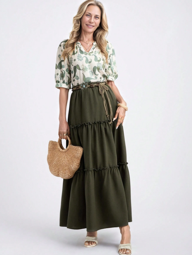 MIASPIRE Ruffle Hem  A-Line Skirt